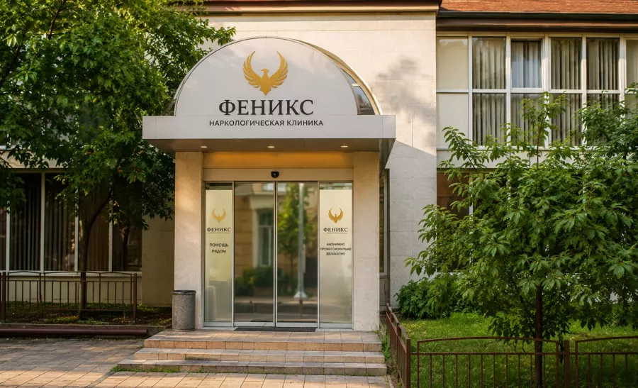 Вход в наркологическую клинику «Феникс» в Бакале